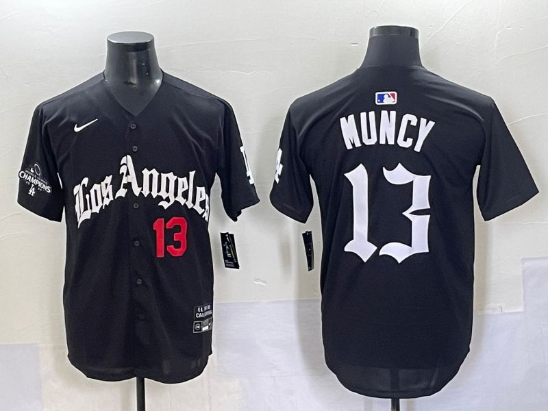 Men 2025 Los Angeles Dodgers 13 Muncy Black Five generations Joint Name Nike MLB Jersey style 5